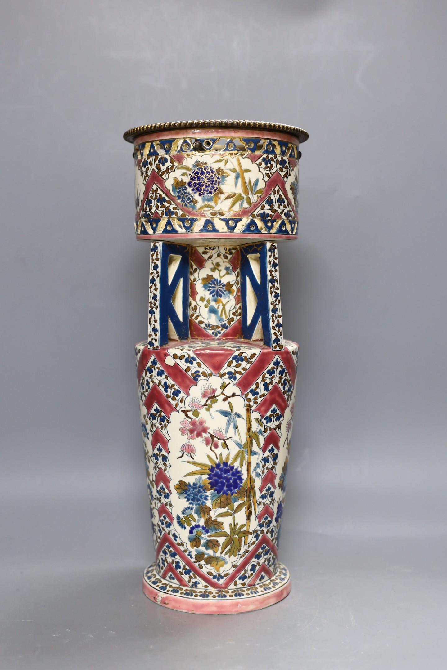 An unusual Fischer Budapest (Zsolnay Pecs) Persian inspired pottery vase 40cm